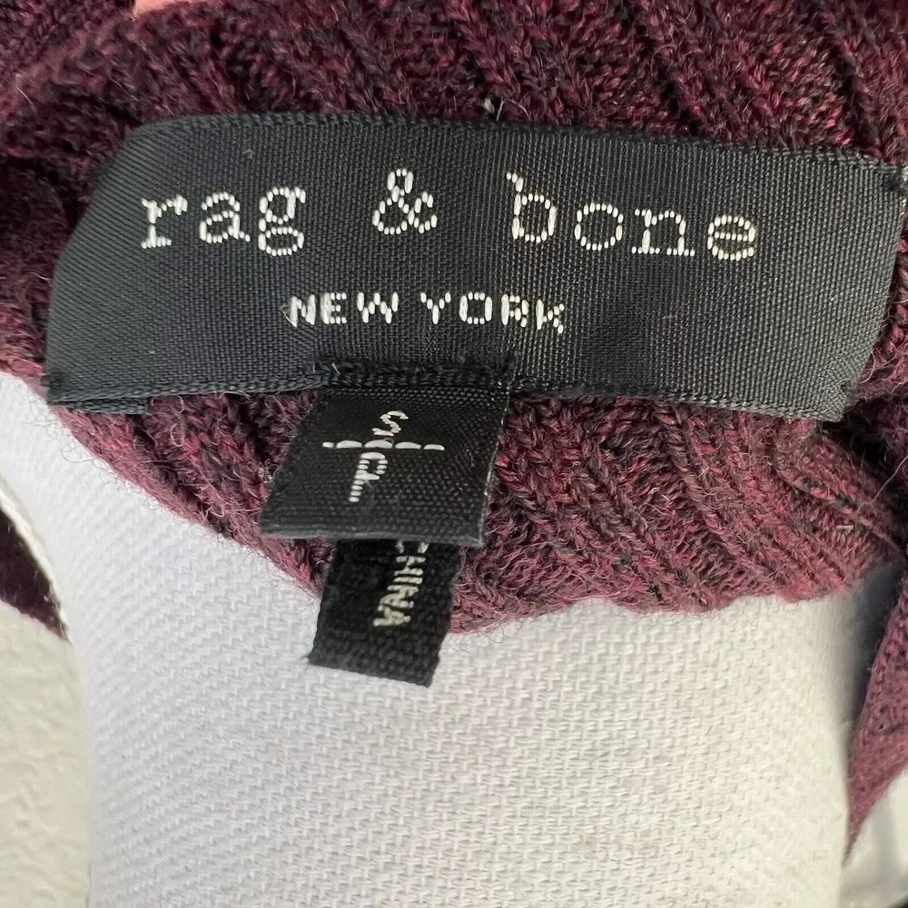Rag & Bone Reanna 100% Merino Wool Asymmetrical Sweater Dress Sz S Maroon *READ* - Picture 6 of 8